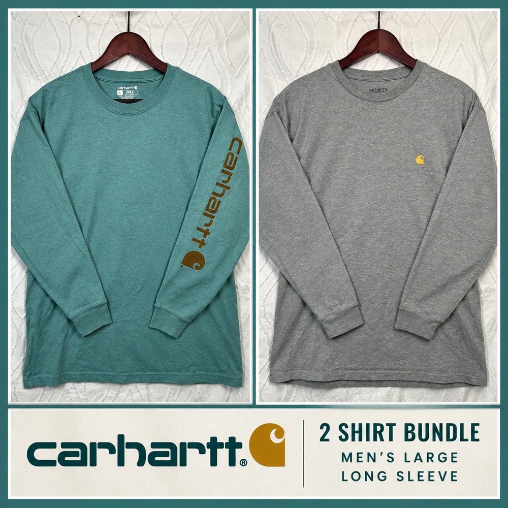 Carhartt WIP Chase Long Sleeve T-Shirt Mens L Teal Grey Loose Fit Workwear Lot 2